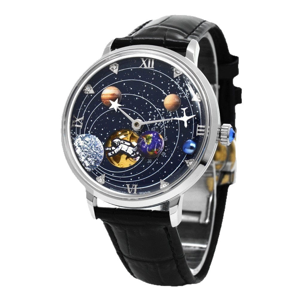 Mens Mechanical Watch With A Hollowed-out Design And Leather Strap - A-1 Thread Vault