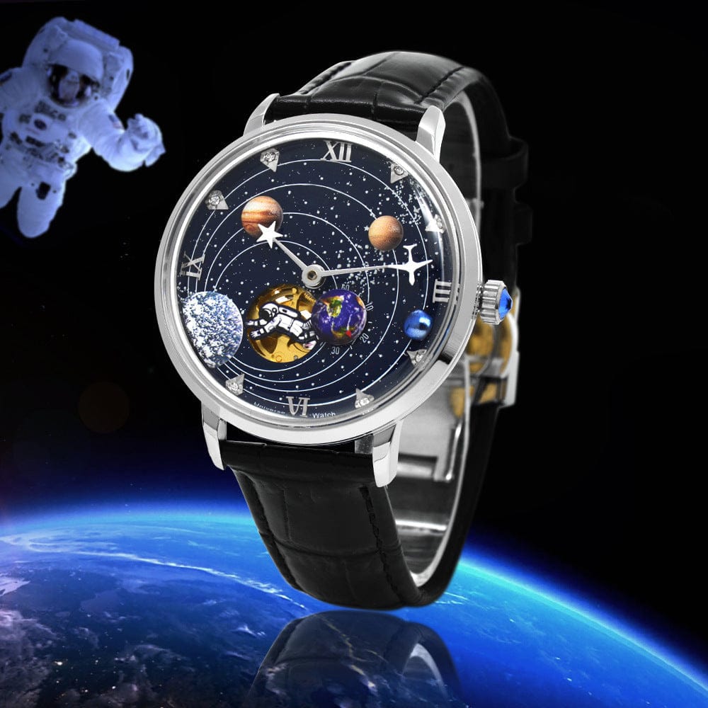 Mens Mechanical Watch With A Hollowed-out Design And Leather Strap - A-1 Thread Vault