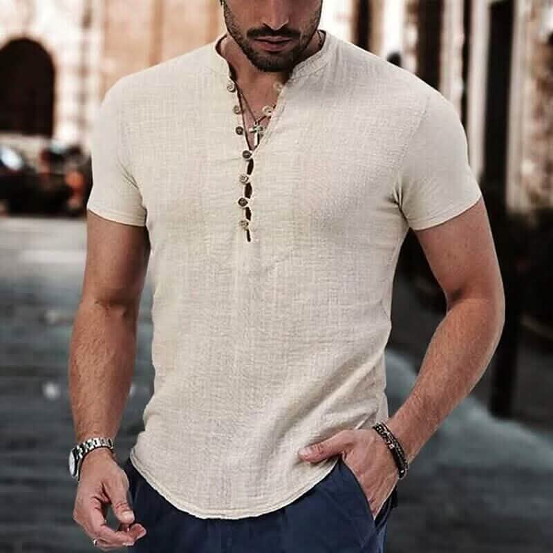 Men's Popover Shirt Short Sleeve Plain V Neck - A-1 Thread Vault