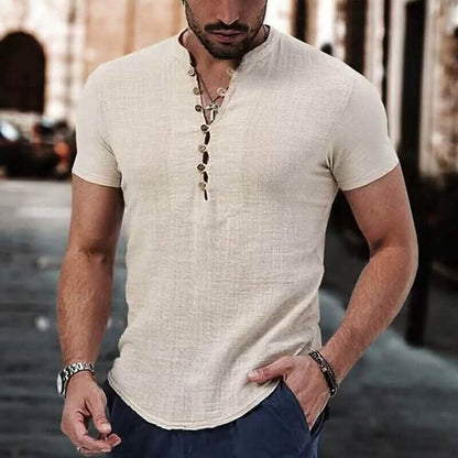 Men's Popover Shirt Short Sleeve Plain V Neck - A-1 Thread Vault