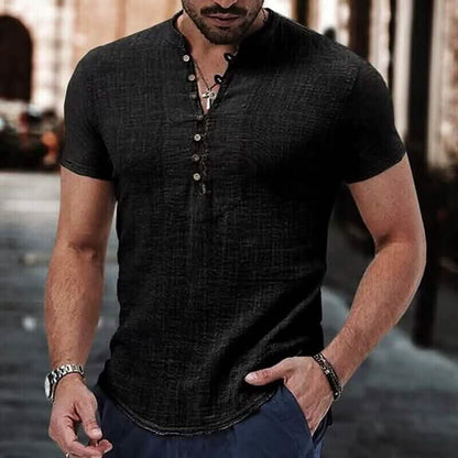 Men's Popover Shirt Short Sleeve Plain V Neck - A-1 Thread Vault