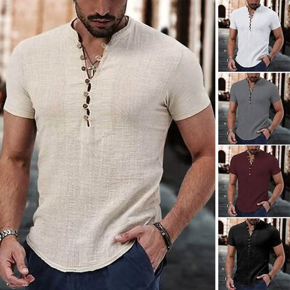 Men's Popover Shirt Short Sleeve Plain V Neck - A-1 Thread Vault