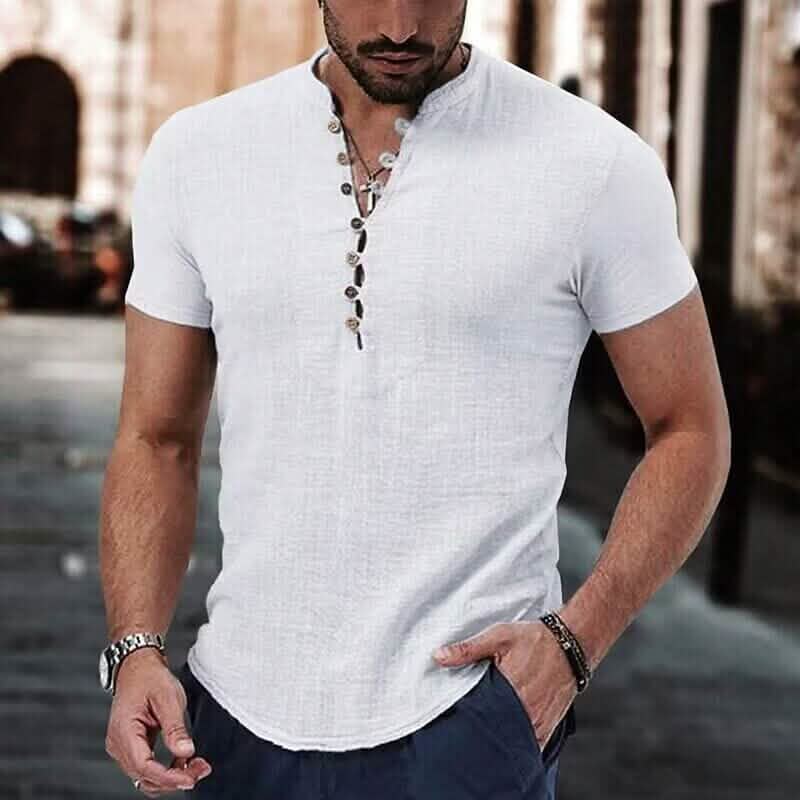 Men's Popover Shirt Short Sleeve Plain V Neck - A-1 Thread Vault