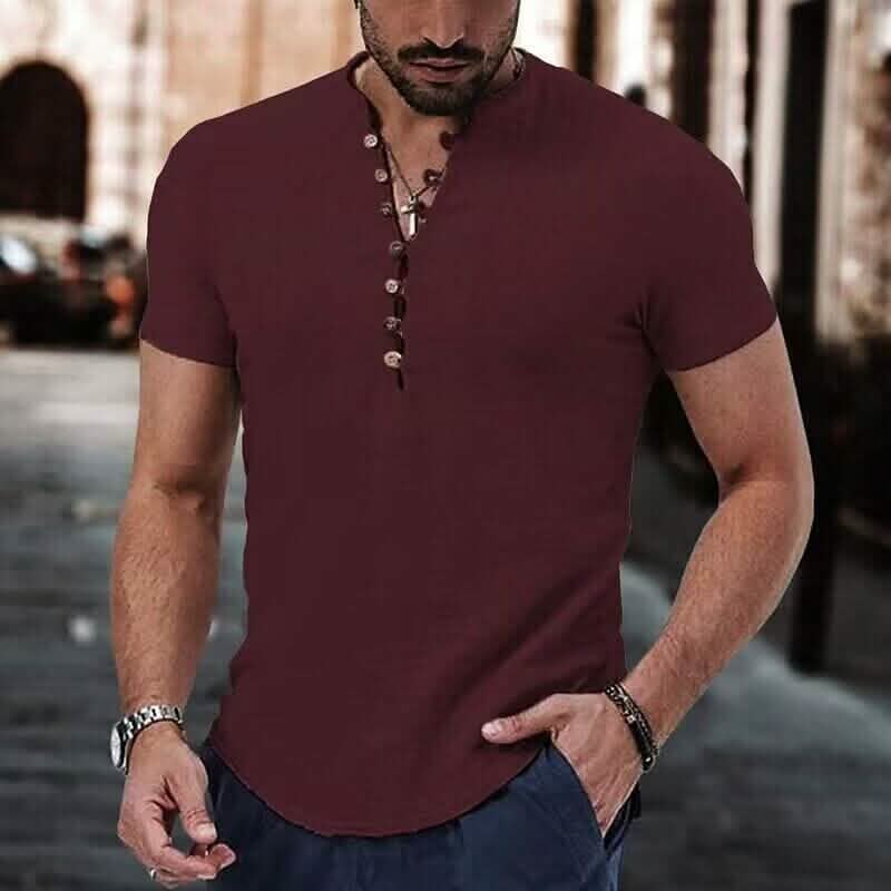Men's Popover Shirt Short Sleeve Plain V Neck - A-1 Thread Vault