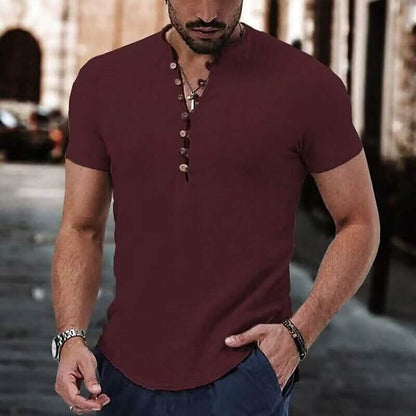 Men's Popover Shirt Short Sleeve Plain V Neck - A-1 Thread Vault