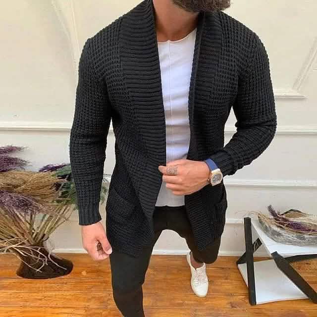 Men's Ribbed Knit Solid Color Sweater Cardigan - A-1 Thread Vault