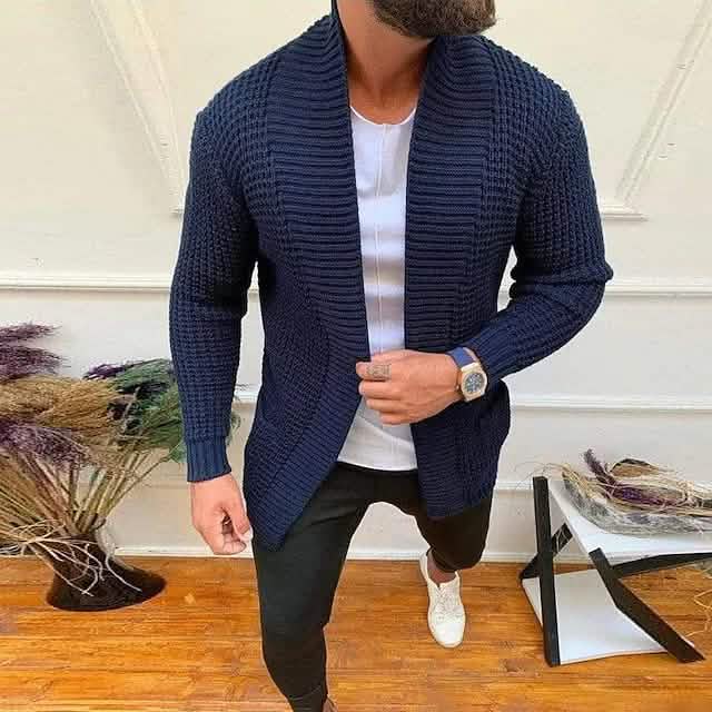 Men's Ribbed Knit Solid Color Sweater Cardigan - A-1 Thread Vault