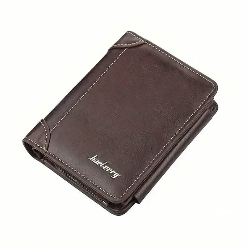 Men's Short Multi-Card Slots Tri-Fold Zipper Coin Pocket Wallet - A-1 Thread Vault
