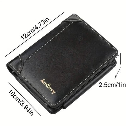 Men's Short Multi-Card Slots Tri-Fold Zipper Coin Pocket Wallet - A-1 Thread Vault