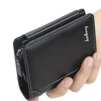 Men's Short Multi-Card Slots Tri-Fold Zipper Coin Pocket Wallet - A-1 Thread Vault
