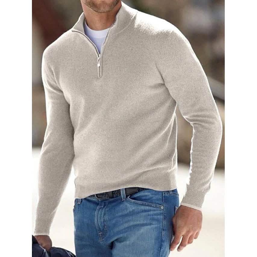 Men's Sweater Jumper Pullover Ribbed Knit Cropped Zipper Knitted Solid Color - A-1 Thread Vault