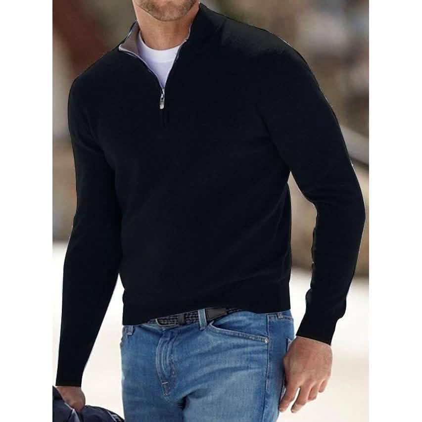 Men's Sweater Jumper Pullover Ribbed Knit Cropped Zipper Knitted Solid Color - A-1 Thread Vault