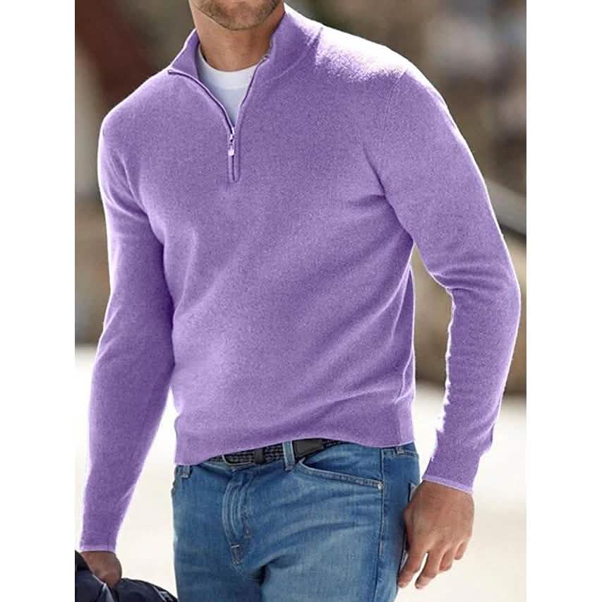 Men's Sweater Jumper Pullover Ribbed Knit Cropped Zipper Knitted Solid Color - A-1 Thread Vault