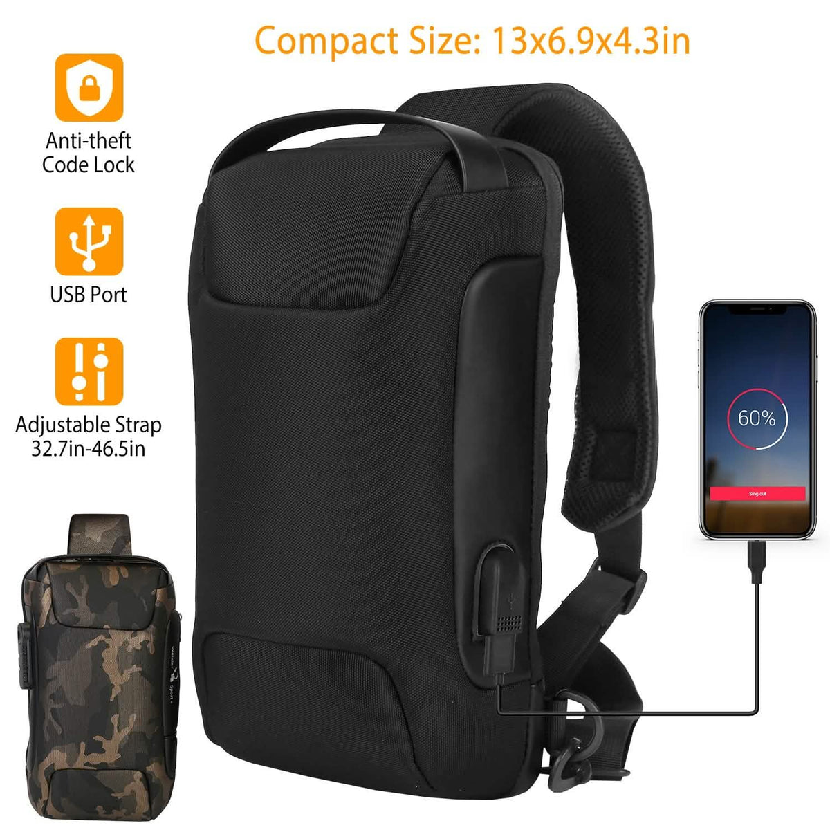 Men's Waterproof Anti-Theft Sling Backpack - A-1 Thread Vault