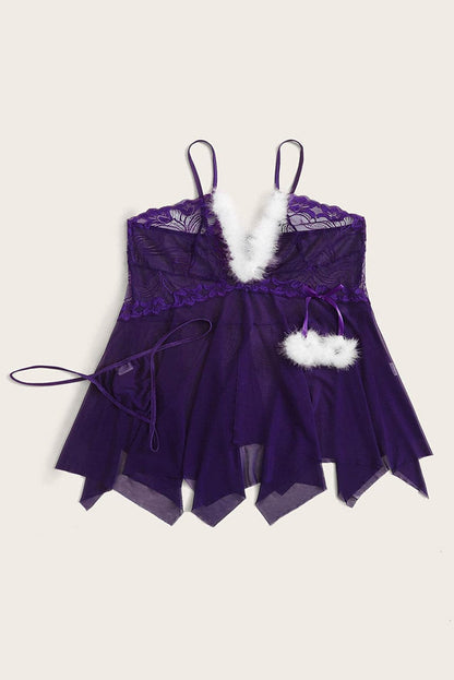 Mesh and Lace Pom Pom Babydoll - A-1 Thread Vault