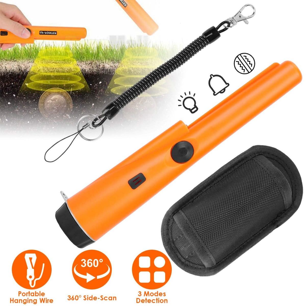 Metal Detector Pin Pointer with Retractable Hanging Wire - A-1 Thread Vault