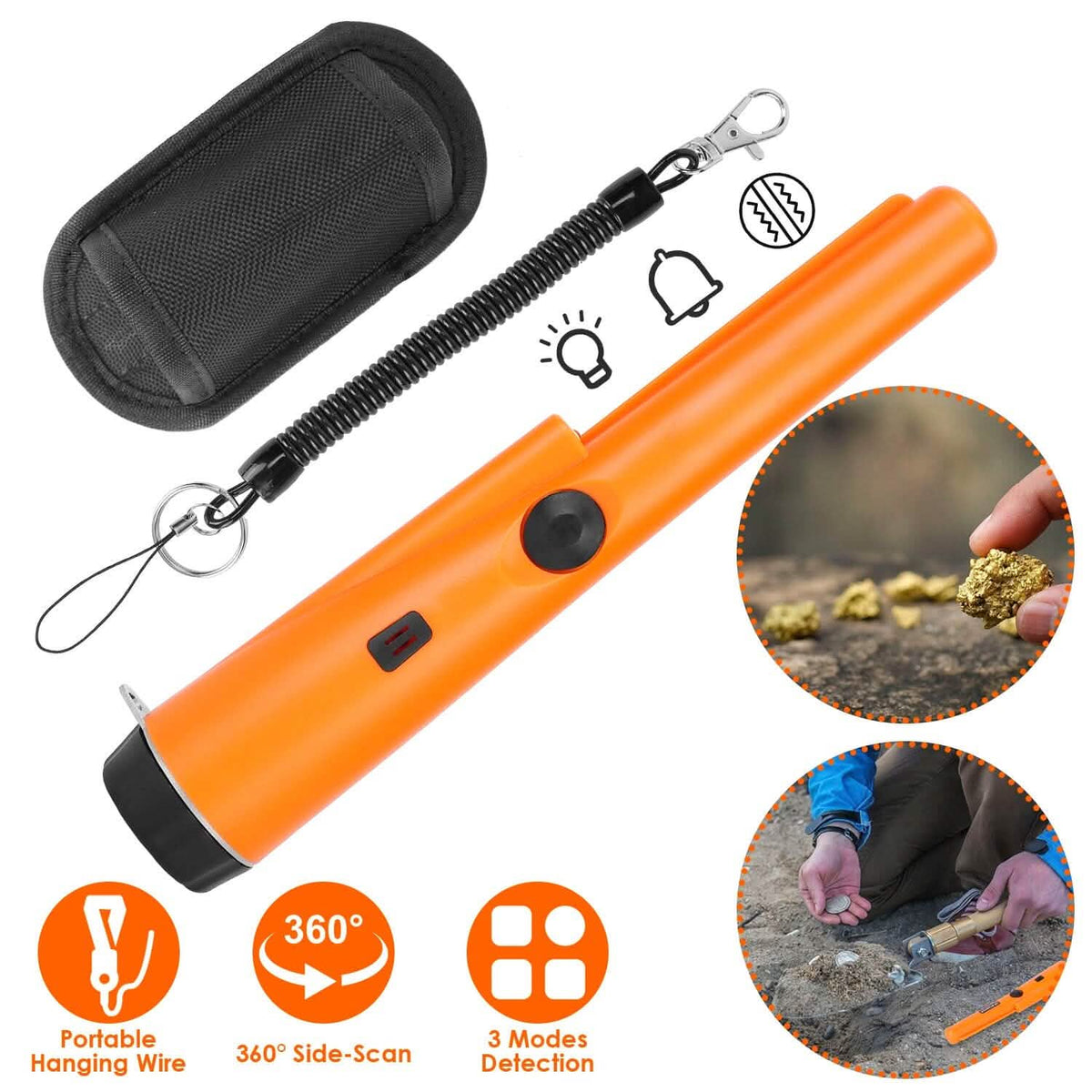 Metal Detector Pin Pointer with Retractable Hanging Wire - A-1 Thread Vault