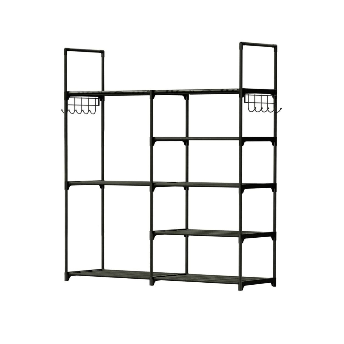Metal Shoe Storage Shelf Free Standing Shoe Stand with 2 Row Hooks - A-1 Thread Vault