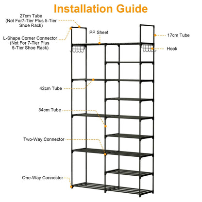 Metal Shoe Storage Shelf Free Standing Shoe Stand with 2 Row Hooks - A-1 Thread Vault