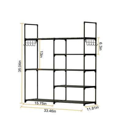 Metal Shoe Storage Shelf Free Standing Shoe Stand with 2 Row Hooks - A-1 Thread Vault