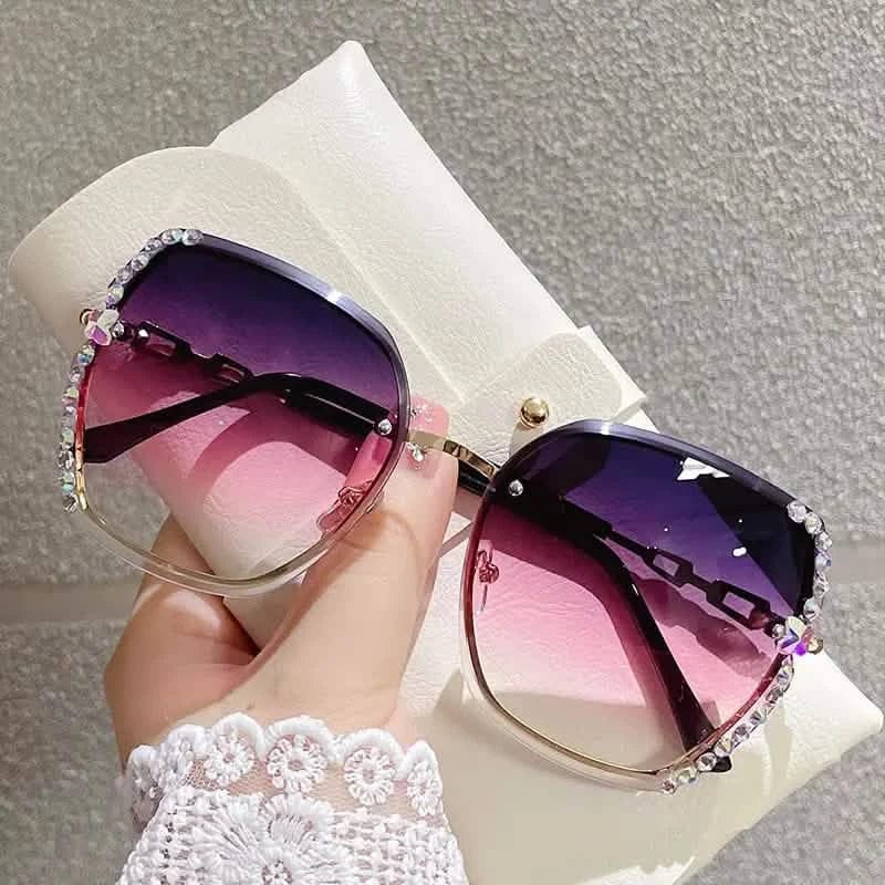 Metal Trimming Oversized Rhinestones Gradient Sun Glasses - A-1 Thread Vault