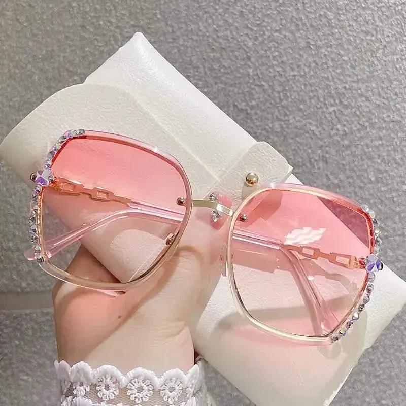 Metal Trimming Oversized Rhinestones Gradient Sun Glasses - A-1 Thread Vault