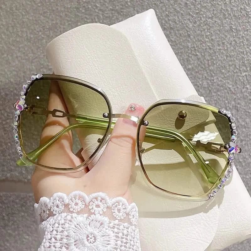 Metal Trimming Oversized Rhinestones Gradient Sun Glasses - A-1 Thread Vault