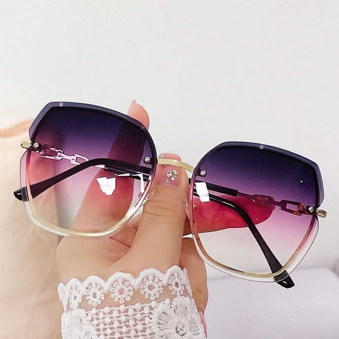 Metal Trimming Oversized Rhinestones Gradient Sun Glasses - A-1 Thread Vault