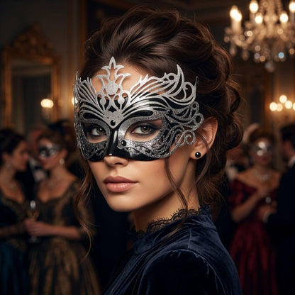 Midnight Elegance: Black & Silver Masquerade Mask - A-1 Thread Vault