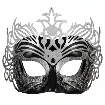 Midnight Elegance: Black & Silver Masquerade Mask - A-1 Thread Vault
