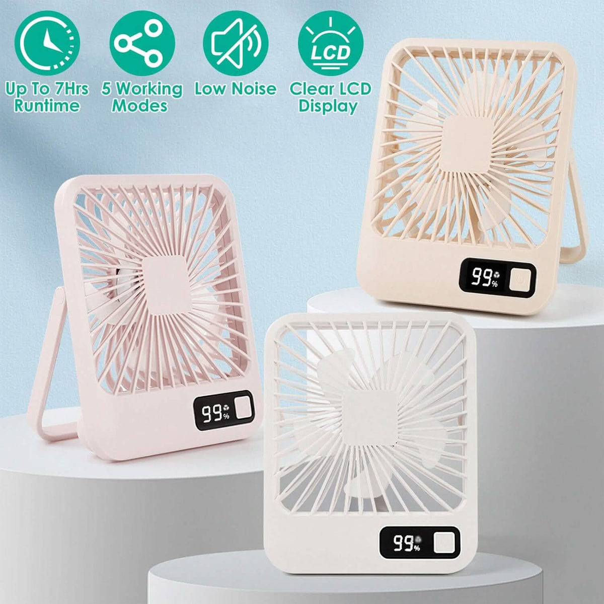 Mini Desktop Cooling Fan Rechargeable Battery Powered with LCD Display - A-1 Thread Vault