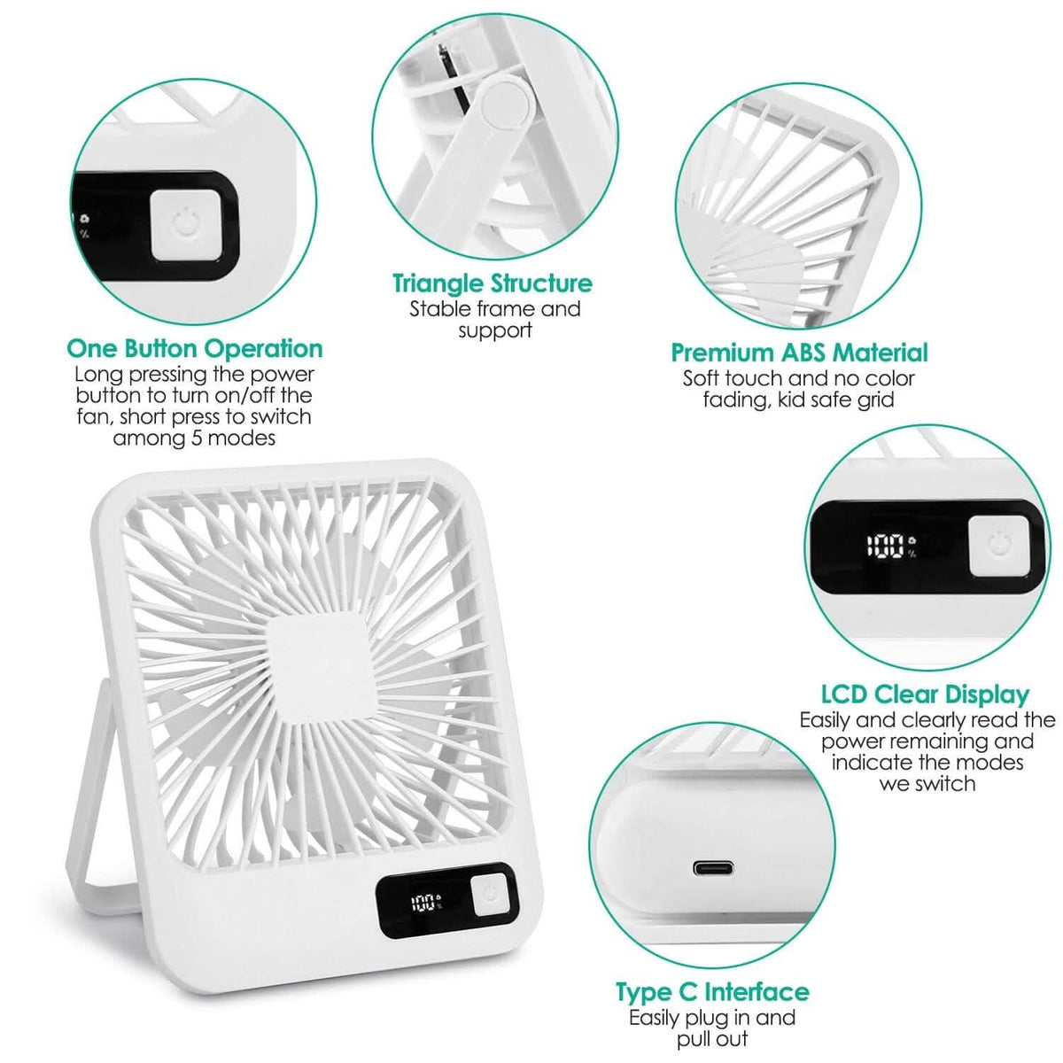 Mini Desktop Cooling Fan Rechargeable Battery Powered with LCD Display - A-1 Thread Vault