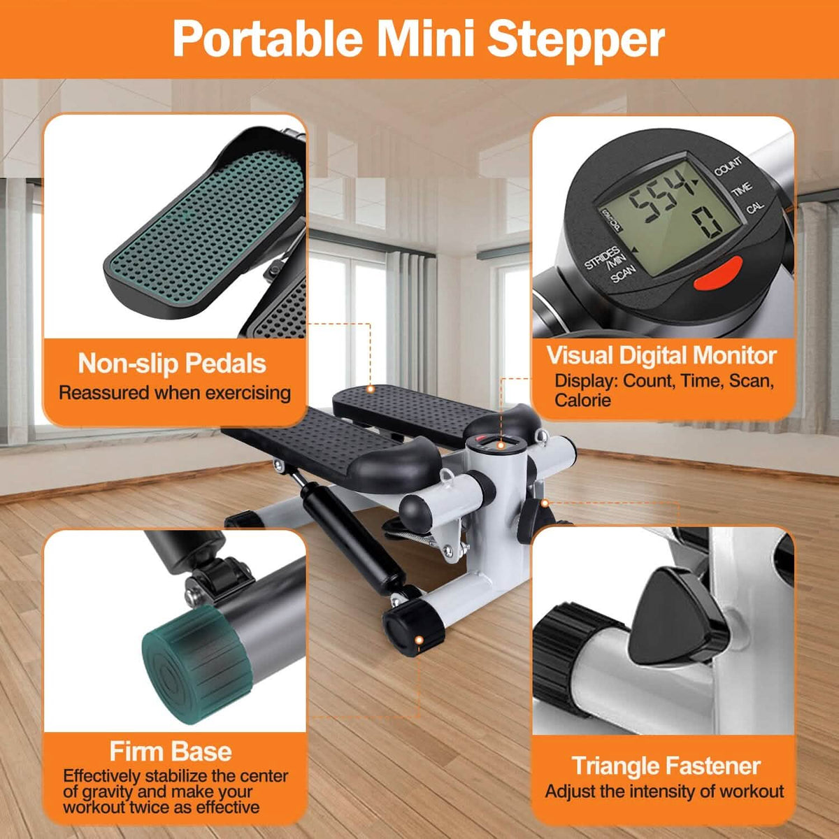 Mini Fitness Stepper with 2 Resistance Bands LCD Monitor - A-1 Thread Vault