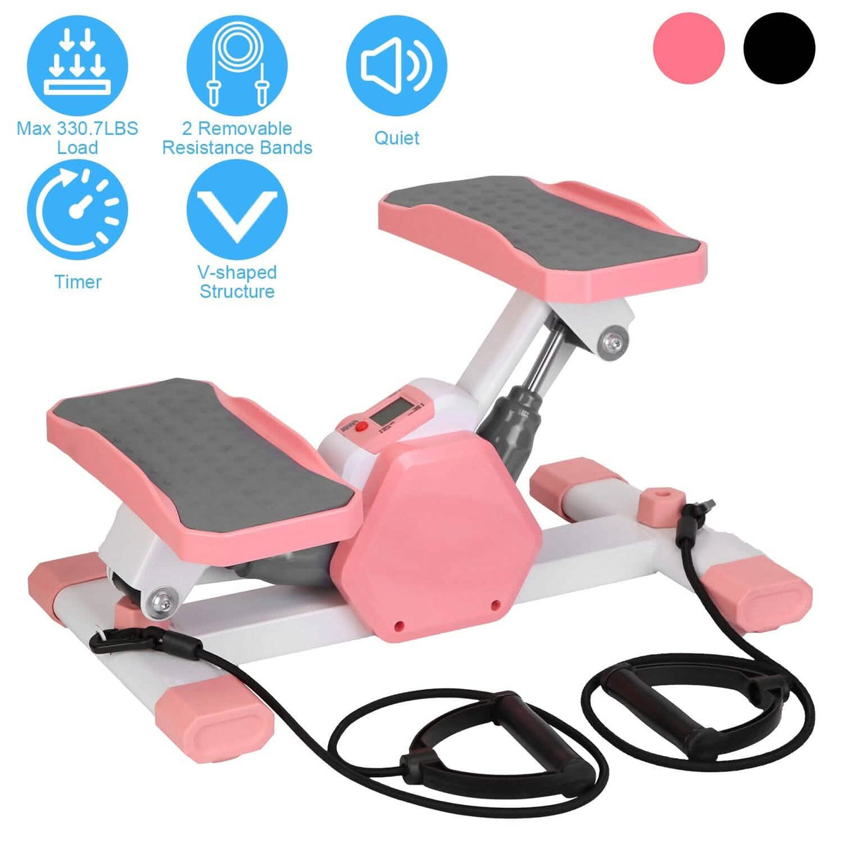 Mini Stepper Stair Stepper with Resistance Bands Quiet Workout with Digital Timer - A-1 Thread Vault