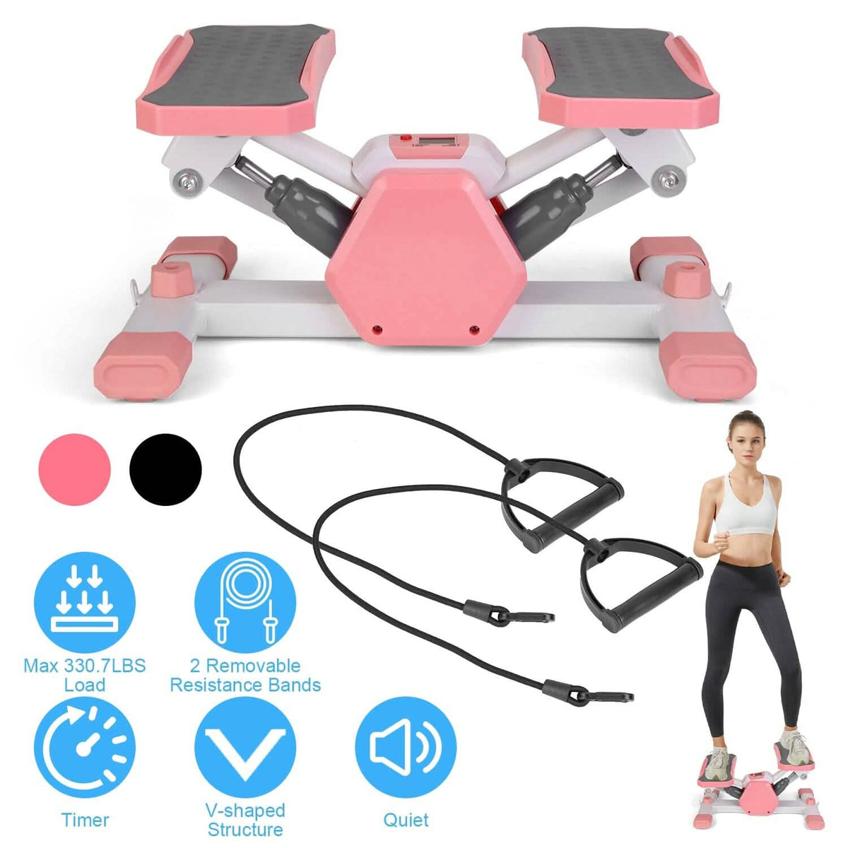 Mini Stepper Stair Stepper with Resistance Bands Quiet Workout with Digital Timer - A-1 Thread Vault