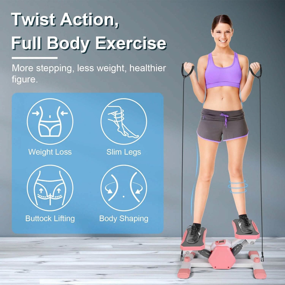 Mini Stepper Stair Stepper with Resistance Bands Quiet Workout with Digital Timer - A-1 Thread Vault