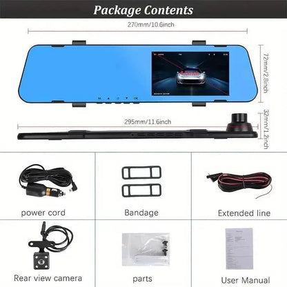 Mirror Dash Cam 4.5 Inch Rear View Mirror 1080P Front and Rear View Dual Cameras - A-1 Thread Vault