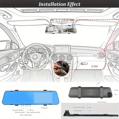 Mirror Dash Cam 4.5 Inch Rear View Mirror 1080P Front and Rear View Dual Cameras - A-1 Thread Vault