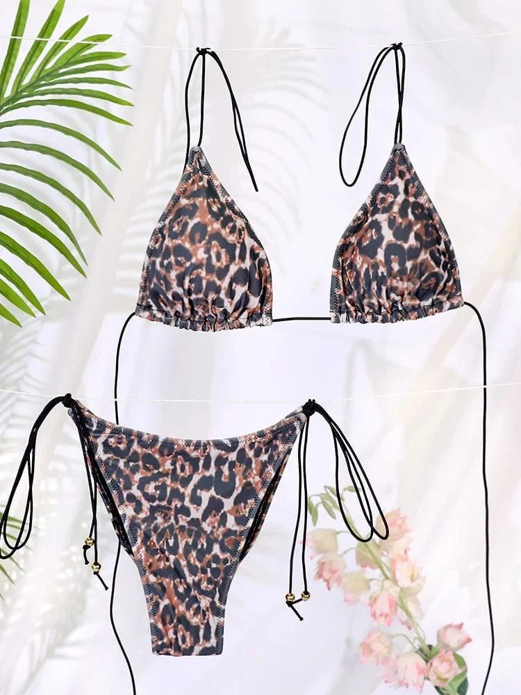 Miyouj 2025 Bikini String Swimsuit Sexy Female Bathsuit Women Swimwear High Cut Bathwear Bandage Biquini Leopard Two Pieces Suit - A-1 Thread Vault