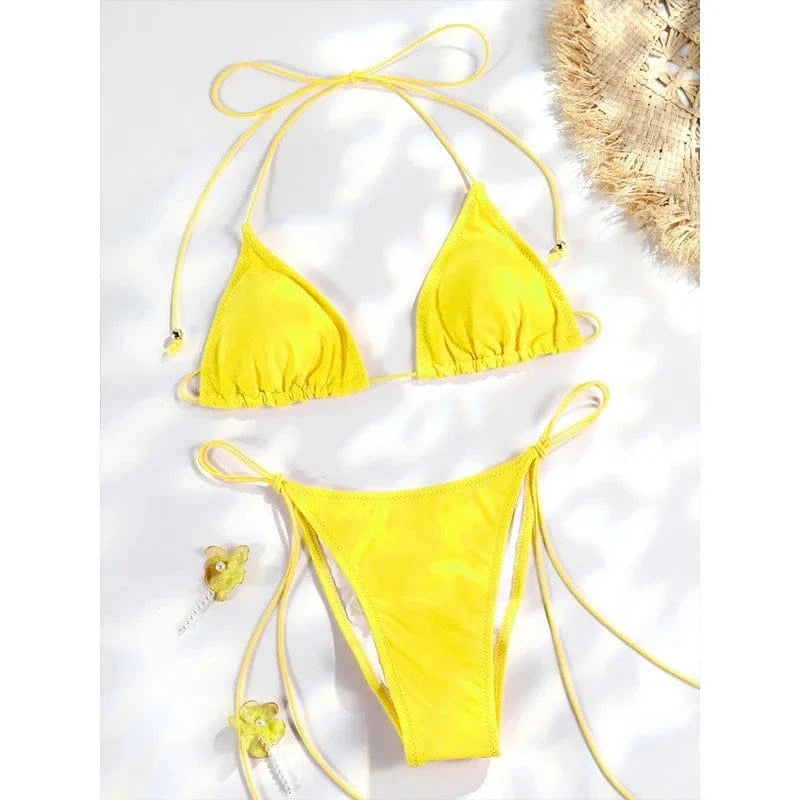 Miyouj 2025 Bikini String Swimsuit Sexy Female Bathsuit Women Swimwear High Cut Bathwear Bandage Biquini Leopard Two Pieces Suit - A-1 Thread Vault