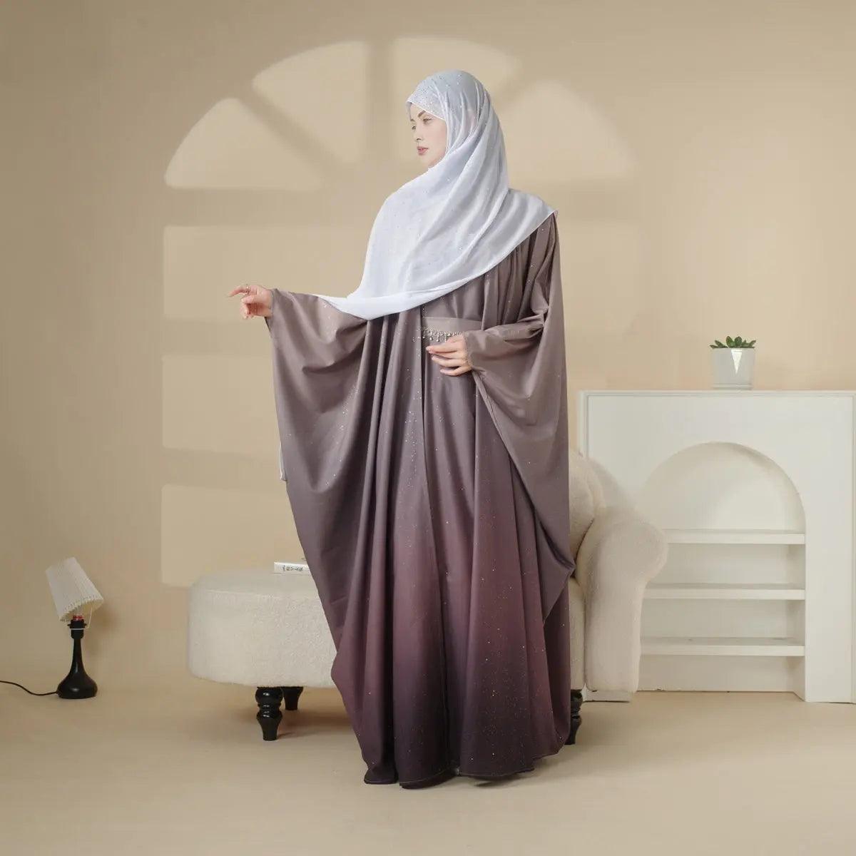 Glitter Gradient Polyester Abaya Set 4-Piece (MOA036) - A-1 Thread Vault