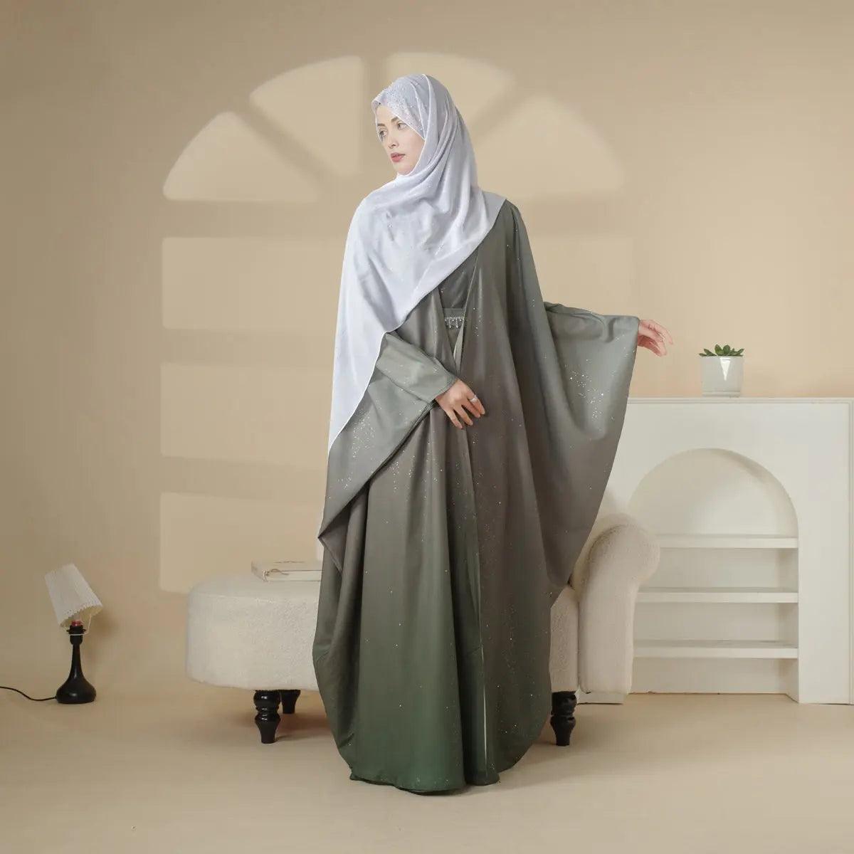 Glitter Gradient Polyester Abaya Set 4-Piece (MOA036) - A-1 Thread Vault