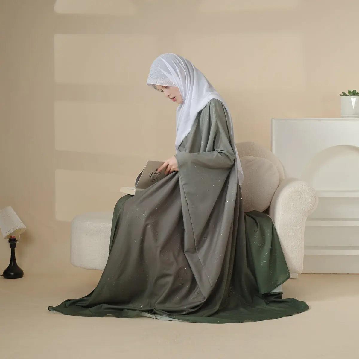 Glitter Gradient Polyester Abaya Set 4-Piece (MOA036) - A-1 Thread Vault