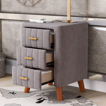 Modern Bedside Velvet Upholstered 3-Drawer Nightstand with Metal Handles - A-1 Thread Vault