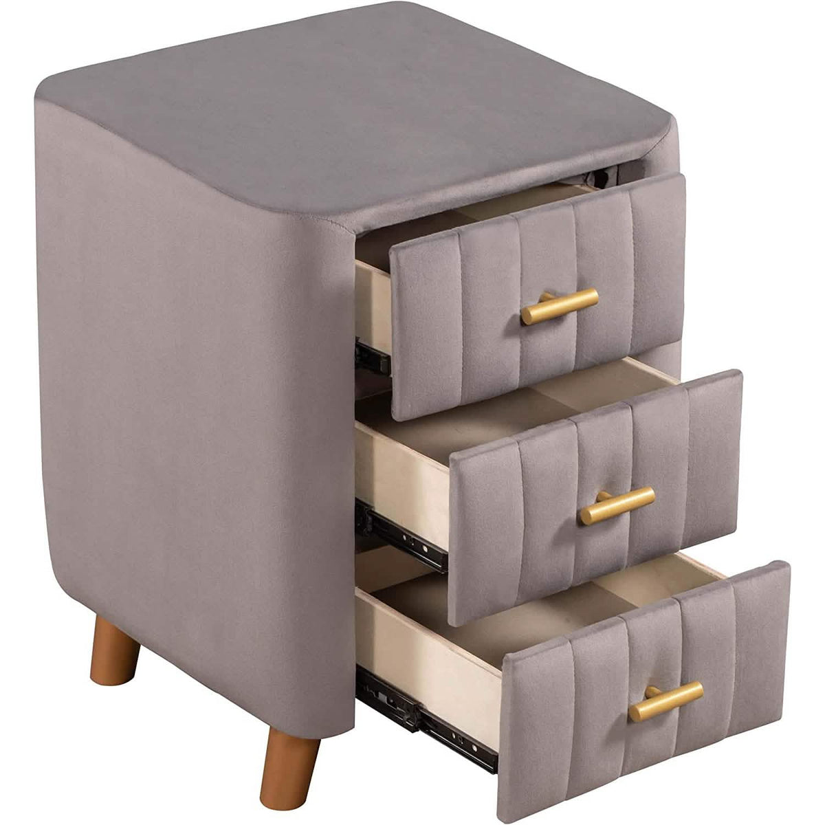 Modern Bedside Velvet Upholstered 3-Drawer Nightstand with Metal Handles - A-1 Thread Vault