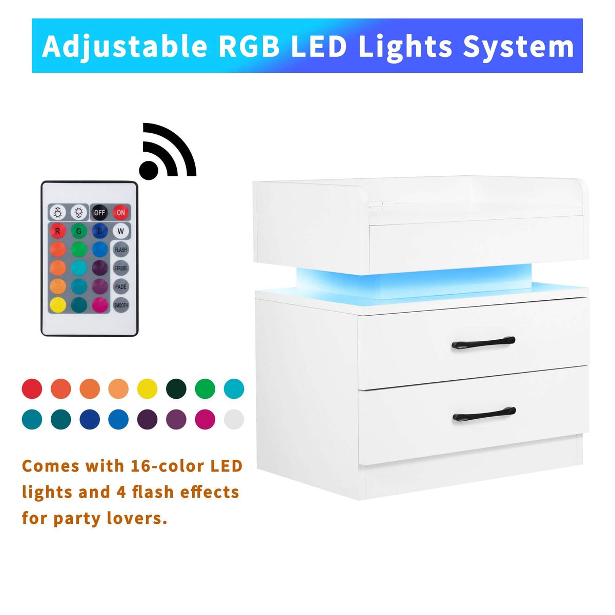 Modern Night Stand with LED Lights and Charging Station - A-1 Thread Vault