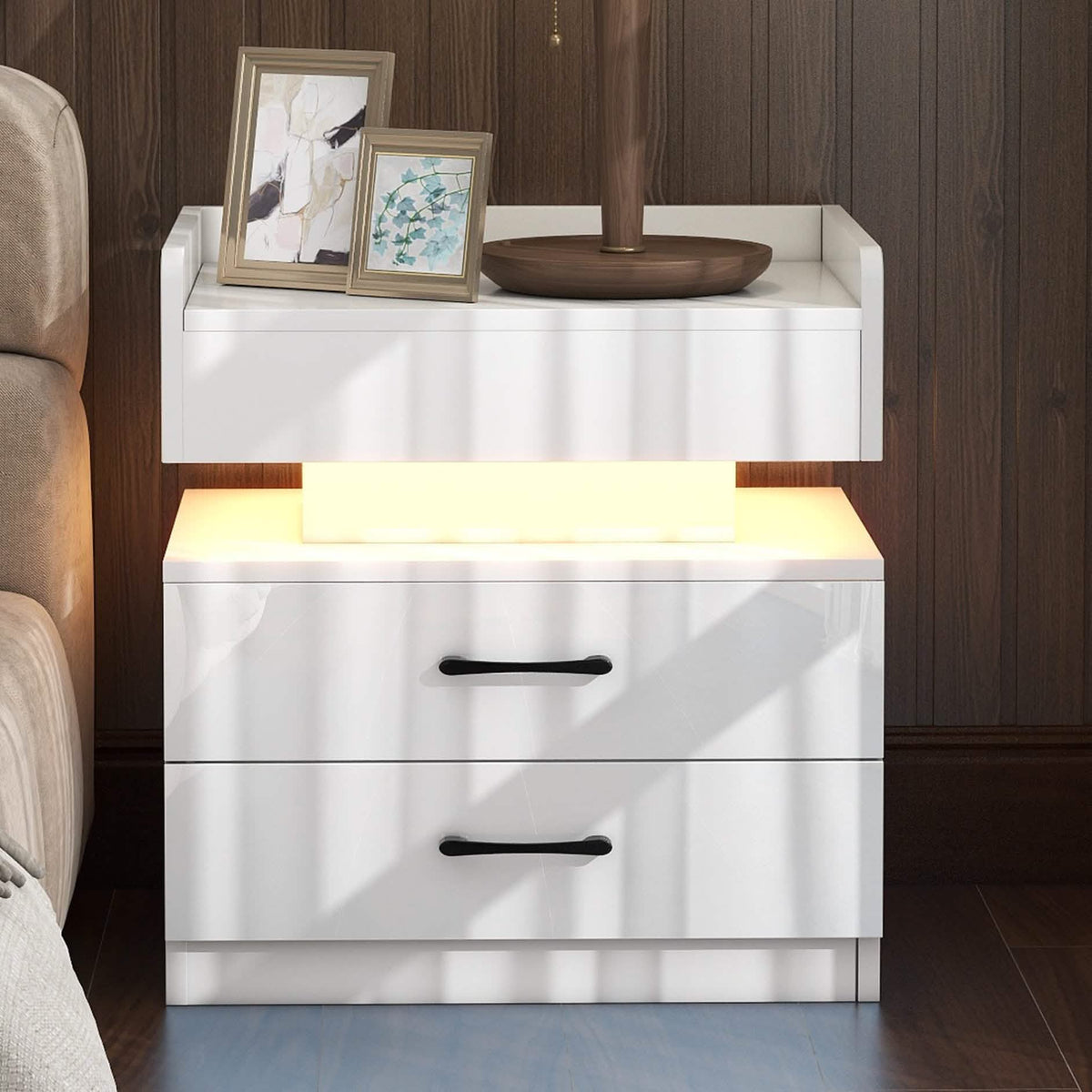 Modern Night Stand with LED Lights and Charging Station - A-1 Thread Vault