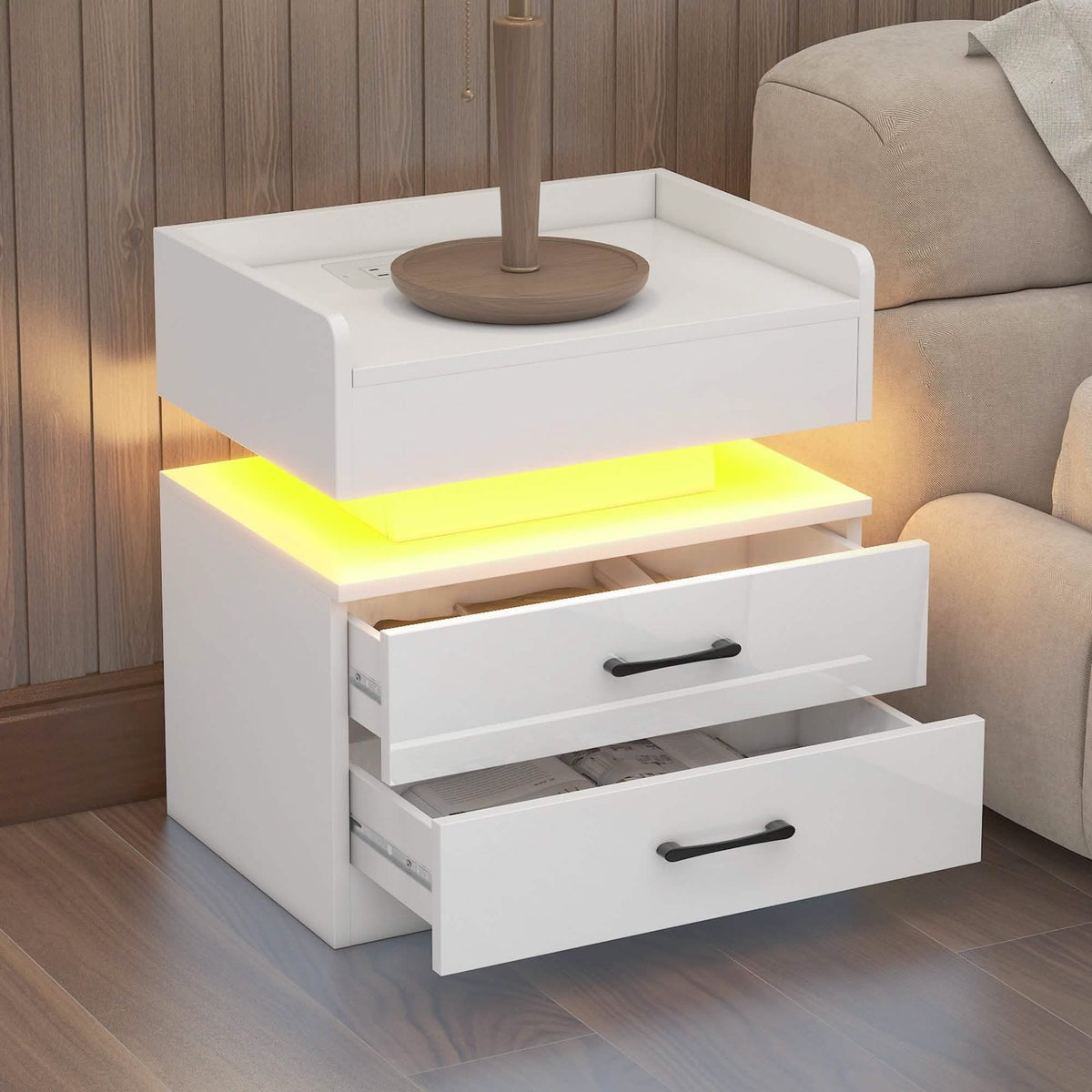 Modern Night Stand with LED Lights and Charging Station - A-1 Thread Vault