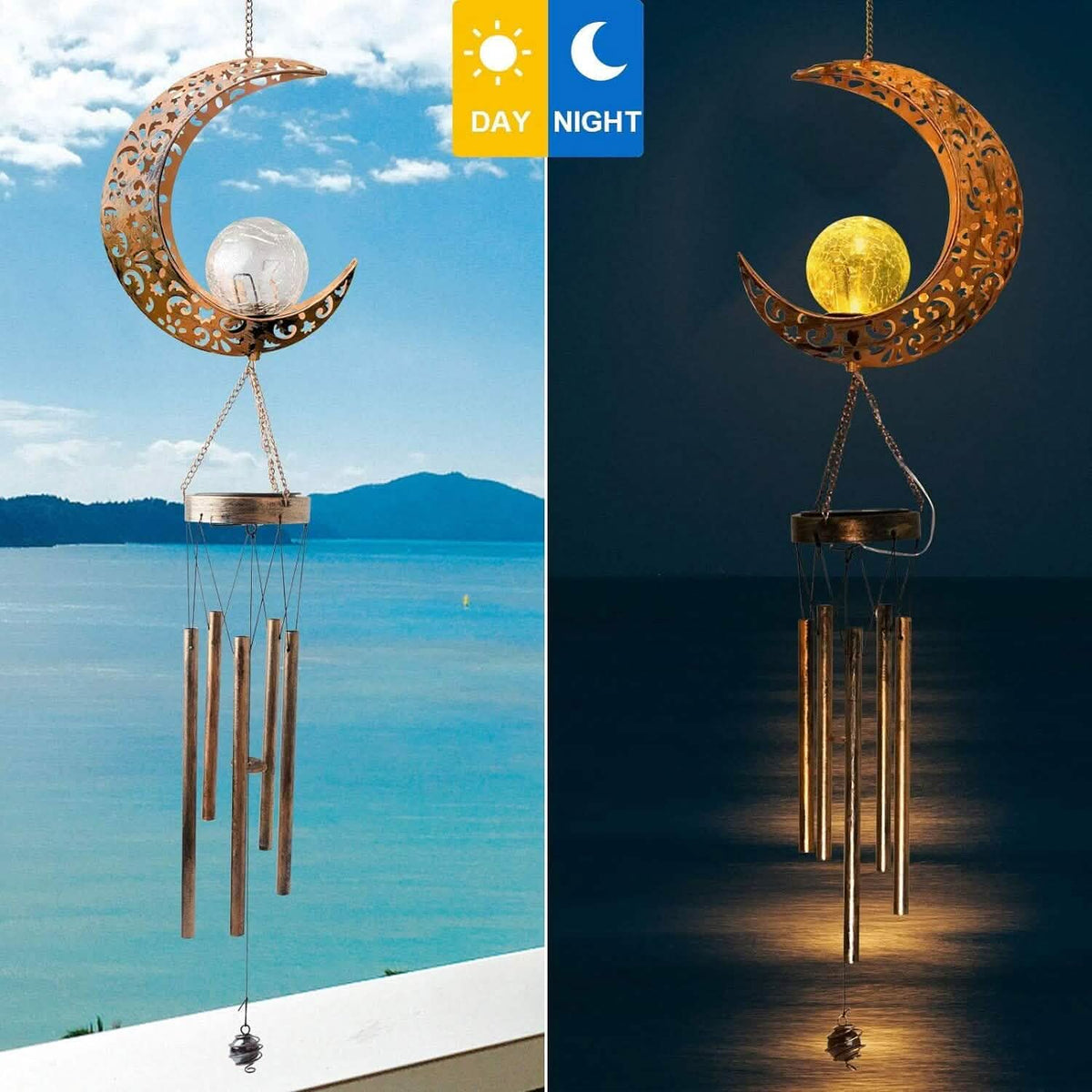 Moon Crackle Glass Ball Wind Chimes Solar Wind Chimes - A-1 Thread Vault