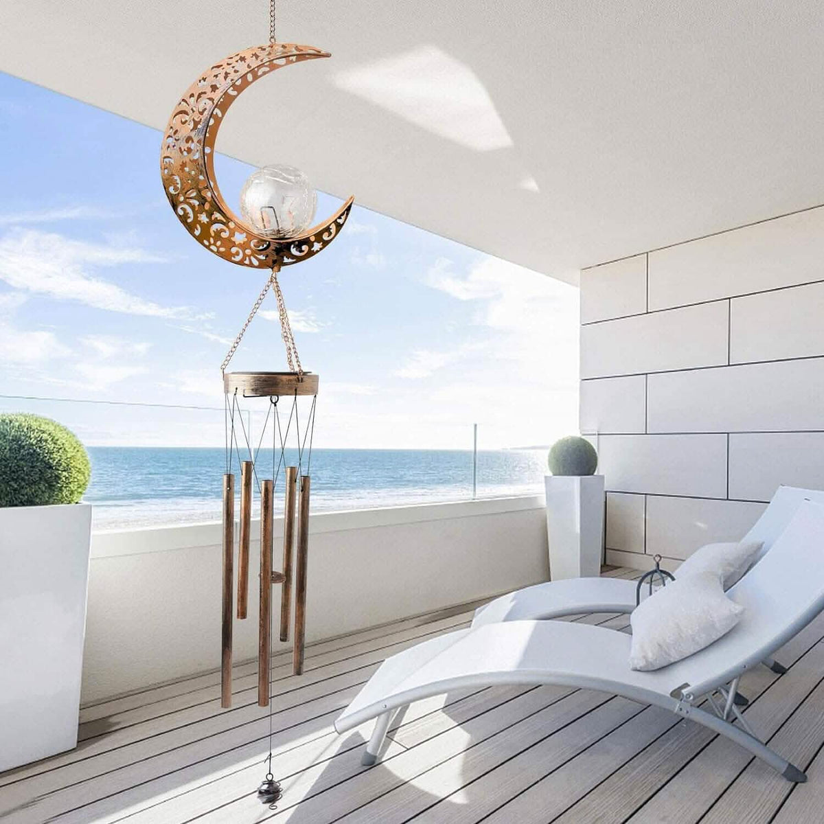 Moon Crackle Glass Ball Wind Chimes Solar Wind Chimes - A-1 Thread Vault